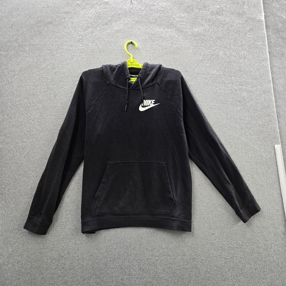 Nike Men Hoodie L Black Fleece Swoosh CI1192-010 Pullover Logo READ